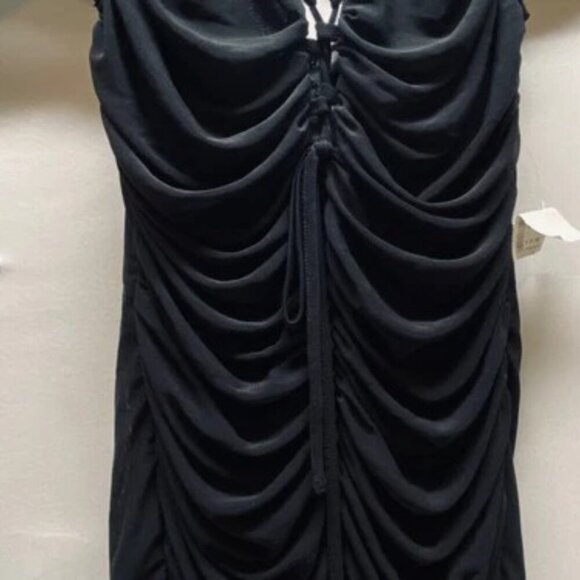 Privy Off Shoulder Shirring Mesh Dress Women's Large Black Cocktail Bodycon NWT - Picture 3 of 9